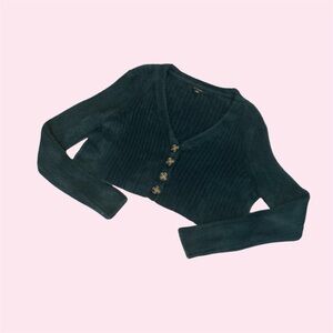 American Eagle Crop Sweater Cardigan, Forest Green, Size Large